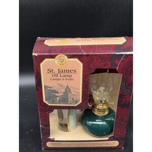 Vintage Lamplight Farms St James Oil Lamp With Lamp Oil Green With Ribbon